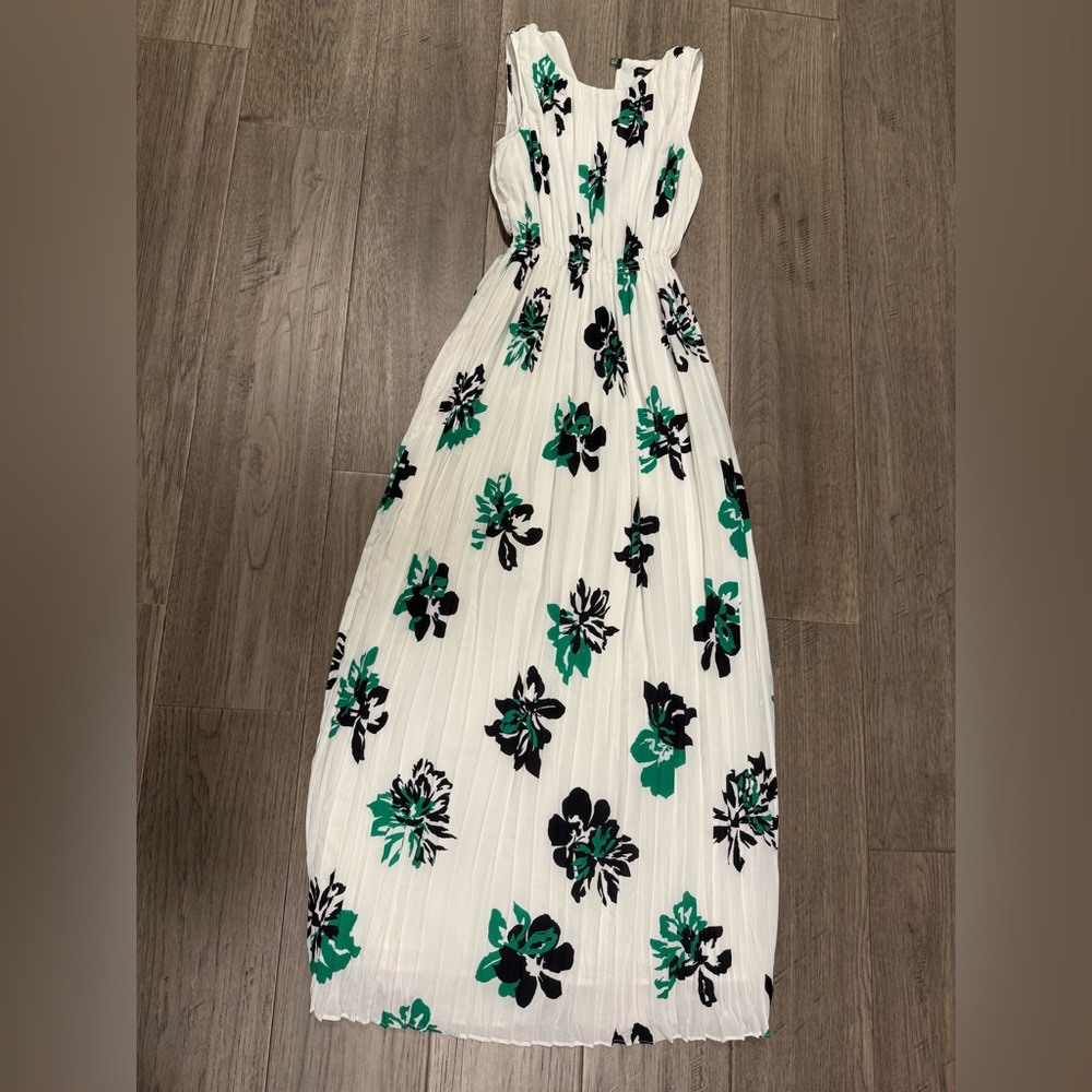 Banana Republic White Maxi Dress with Green and Black Floral Print